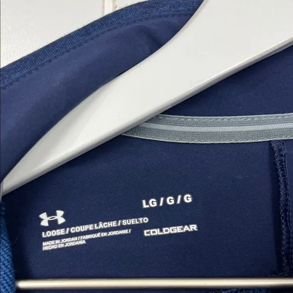 Under Armor Mens Cold Gear Jacket L Navy Blue White 1/2 Front Zip Pockets EUC - Picture 2 of 15
